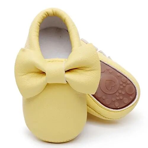 HONGTEYA Baby Moccasins with Rubber Sole&Soft Sole - Flower Print PU Leather Tassel Bow Girls Ballet Dress Shoes for Toddler - HONGTEYA