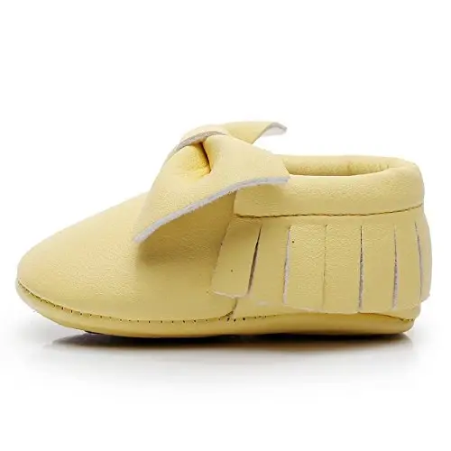 HONGTEYA Baby Moccasins with Rubber Sole&Soft Sole - Flower Print PU Leather Tassel Bow Girls Ballet Dress Shoes for Toddler - 3