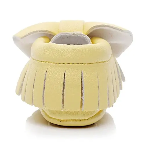 HONGTEYA Baby Moccasins with Rubber Sole&Soft Sole - Flower Print PU Leather Tassel Bow Girls Ballet Dress Shoes for Toddler - 4