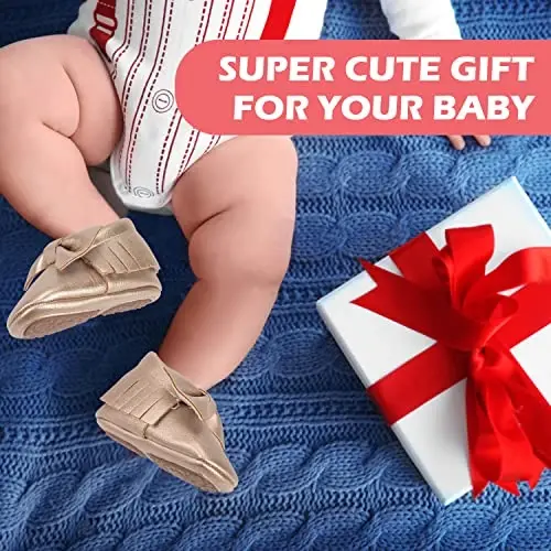 HONGTEYA Baby Moccasins with Rubber Sole&Soft Sole - Flower Print PU Leather Tassel Bow Girls Ballet Dress Shoes for Toddler - 4