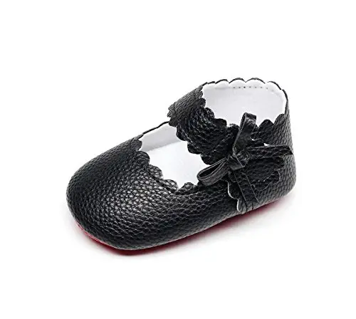 HONGTEYA Baby Girls Ballet Dress Shoes - Mary Jane Soft Sole Sidebow Toddler Moccasins - 4