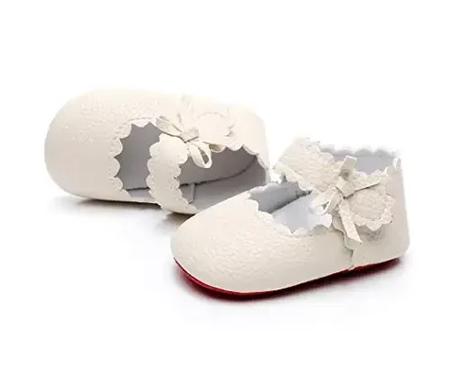 HONGTEYA Baby Girls Ballet Dress Shoes - Mary Jane Soft Sole Sidebow Toddler Moccasins - 4