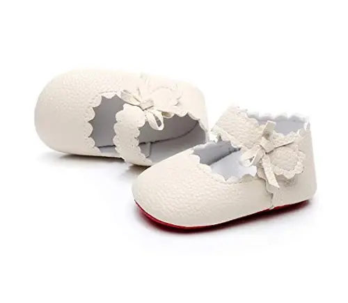 HONGTEYA Baby Girls Ballet Dress Shoes - Mary Jane Soft Sole Sidebow Toddler Moccasins - 4