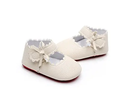 HONGTEYA Baby Girls Ballet Dress Shoes - Mary Jane Soft Sole Sidebow Toddler Moccasins - 5