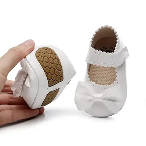 HONGTEYA Infant Baby Girls Mary Jane Flats Non Slip for Toddler First Walkers Soft Sole PU Leather Crib Shoes Sneaker Wedding Party Christmas Princess Dress Shoes Baby Moccasins Girls - 3