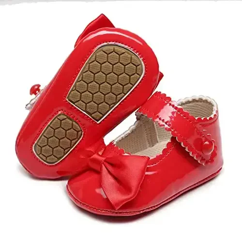 HONGTEYA Infant Baby Girls Mary Jane Flats Non Slip for Toddler First Walkers Soft Sole PU Leather Crib Shoes Sneaker Wedding Party Christmas Princess Dress Shoes Baby Moccasins Girls 