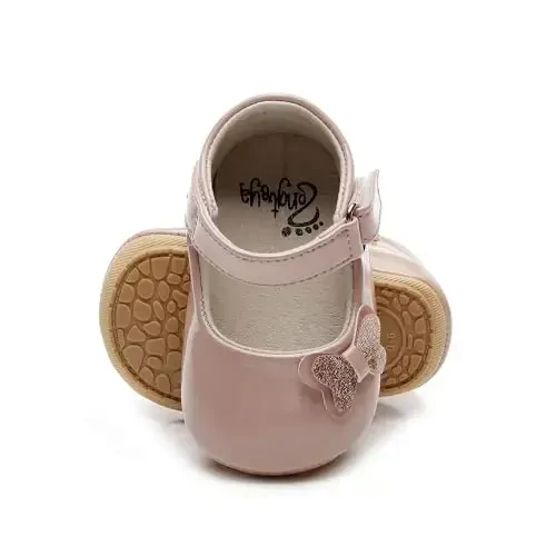 HONGTEYA Infant Baby Girls Mary Jane Flats Non Slip for Toddler First Walkers Soft Sole PU Leather Crib Shoes Sneaker Wedding Party Christmas Princess Dress Shoes Baby Moccasins Girls - 2
