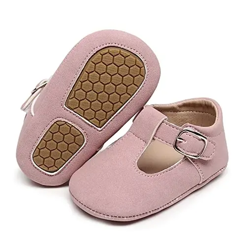 HONGTEYA Infant Baby Girls Mary Jane Flats Non Slip for Toddler First Walkers Soft Sole PU Leather Crib Shoes Sneaker Wedding Party Christmas Princess Dress Shoes Baby Moccasins Girls - 1