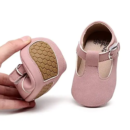 HONGTEYA Infant Baby Girls Mary Jane Flats Non Slip for Toddler First Walkers Soft Sole PU Leather Crib Shoes Sneaker Wedding Party Christmas Princess Dress Shoes Baby Moccasins Girls - 3