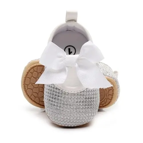 HONGTEYA Infant Baby Girls Mary Jane Flats Non Slip for Toddler First Walkers Soft Sole PU Leather Crib Shoes Sneaker Wedding Party Christmas Princess Dress Shoes Baby Moccasins Girls - 1