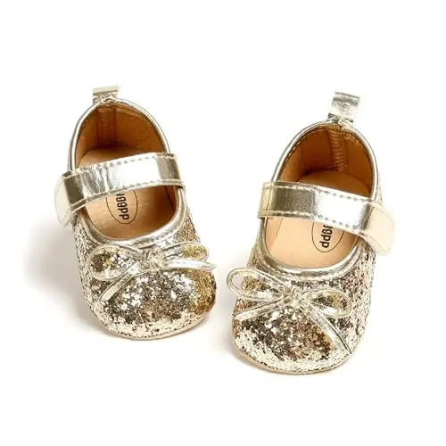 HONGTEYA Infant Baby Girls Mary Jane Flats Non Slip for Toddler First Walkers Soft Sole PU Leather Crib Shoes Sneaker Wedding Party Christmas Princess Dress Shoes Baby Moccasins Girls - 1