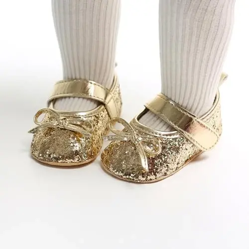 HONGTEYA Infant Baby Girls Mary Jane Flats Non Slip for Toddler First Walkers Soft Sole PU Leather Crib Shoes Sneaker Wedding Party Christmas Princess Dress Shoes Baby Moccasins Girls - 3
