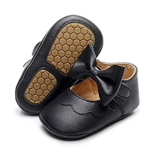 HONGTEYA Infant Baby Girls Mary Jane Flats Non Slip for Toddler First Walkers Soft Sole PU Leather Crib Shoes Sneaker Wedding Party Christmas Princess Dress Shoes Baby Moccasins Girls - 1