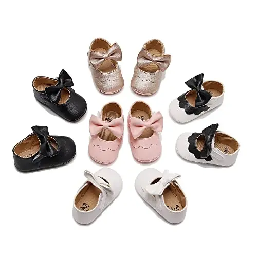 HONGTEYA Infant Baby Girls Mary Jane Flats Non Slip for Toddler First Walkers Soft Sole PU Leather Crib Shoes Sneaker Wedding Party Christmas Princess Dress Shoes Baby Moccasins Girls - 5