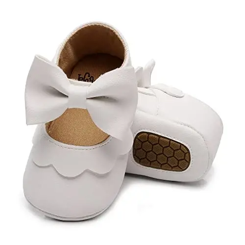 HONGTEYA Infant Baby Girls Mary Jane Flats Non Slip for Toddler First Walkers Soft Sole PU Leather Crib Shoes Sneaker Wedding Party Christmas Princess Dress Shoes Baby Moccasins Girls - 2