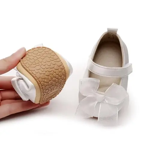 HONGTEYA Infant Baby Girls Mary Jane Flats Non Slip for Toddler First Walkers Soft Sole PU Leather Crib Shoes Sneaker Wedding Party Christmas Princess Dress Shoes Baby Moccasins Girls - 3