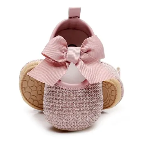 HONGTEYA Infant Baby Girls Mary Jane Flats Non Slip for Toddler First Walkers Soft Sole PU Leather Crib Shoes Sneaker Wedding Party Christmas Princess Dress Shoes Baby Moccasins Girls - 1