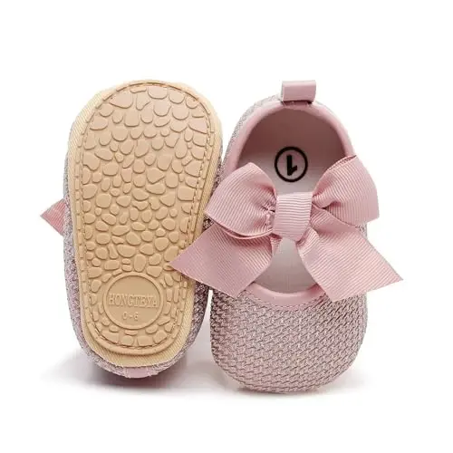 HONGTEYA Infant Baby Girls Mary Jane Flats Non Slip for Toddler First Walkers Soft Sole PU Leather Crib Shoes Sneaker Wedding Party Christmas Princess Dress Shoes Baby Moccasins Girls - 2