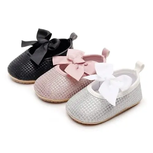 HONGTEYA Infant Baby Girls Mary Jane Flats Non Slip for Toddler First Walkers Soft Sole PU Leather Crib Shoes Sneaker Wedding Party Christmas Princess Dress Shoes Baby Moccasins Girls - 3