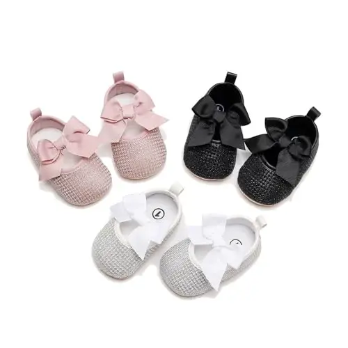 HONGTEYA Infant Baby Girls Mary Jane Flats Non Slip for Toddler First Walkers Soft Sole PU Leather Crib Shoes Sneaker Wedding Party Christmas Princess Dress Shoes Baby Moccasins Girls - 4