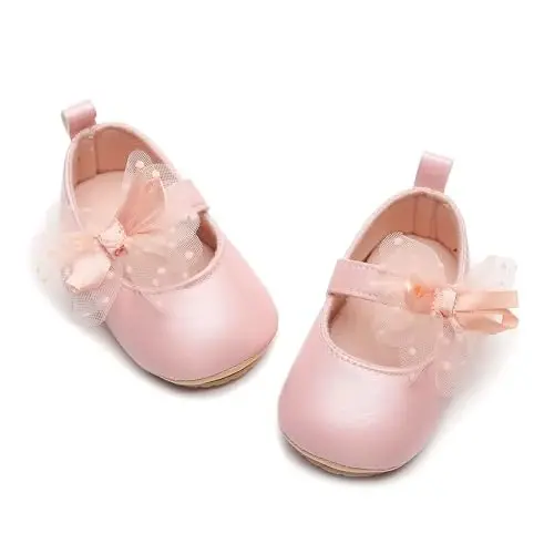 HONGTEYA Infant Baby Girls Mary Jane Flats Non Slip for Toddler First Walkers Soft Sole PU Leather Crib Shoes Sneaker Wedding Party Christmas Princess Dress Shoes Baby Moccasins Girls - 1