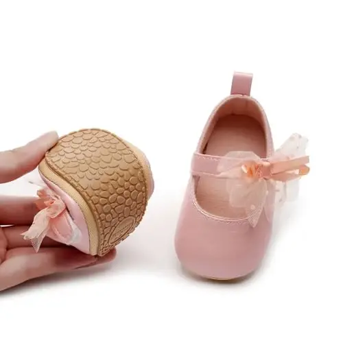 HONGTEYA Infant Baby Girls Mary Jane Flats Non Slip for Toddler First Walkers Soft Sole PU Leather Crib Shoes Sneaker Wedding Party Christmas Princess Dress Shoes Baby Moccasins Girls - 3