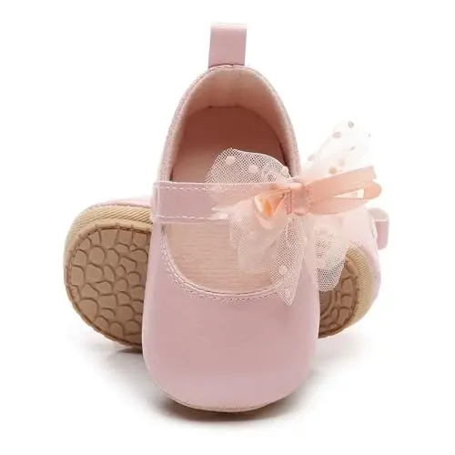 HONGTEYA Infant Baby Girls Mary Jane Flats Non Slip for Toddler First Walkers Soft Sole PU Leather Crib Shoes Sneaker Wedding Party Christmas Princess Dress Shoes Baby Moccasins Girls - 2