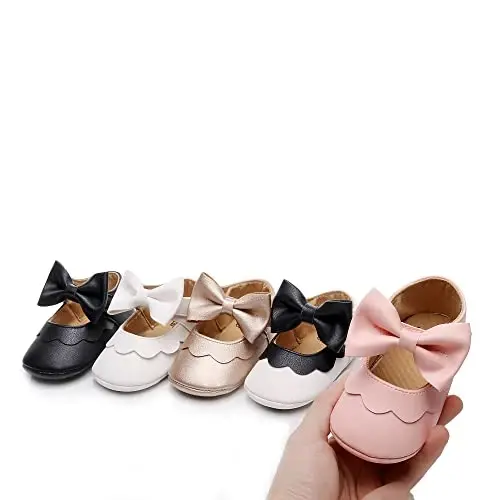 HONGTEYA Infant Baby Girls Mary Jane Flats Non Slip for Toddler First Walkers Soft Sole PU Leather Crib Shoes Sneaker Wedding Party Christmas Princess Dress Shoes Baby Moccasins Girls - 4