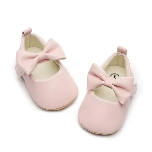 HONGTEYA Infant Baby Girls Mary Jane Flats Non Slip for Toddler First Walkers Soft Sole PU Leather Crib Shoes Sneaker Wedding Party Christmas Princess Dress Shoes Baby Moccasins Girls - 1