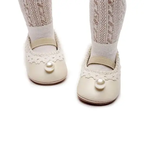 HONGTEYA Infant Baby Girls Mary Jane Flats Non Slip for Toddler First Walkers Soft Sole PU Leather Crib Shoes Sneaker Wedding Party Christmas Princess Dress Shoes Baby Moccasins Girls - HONGTEYA (1)