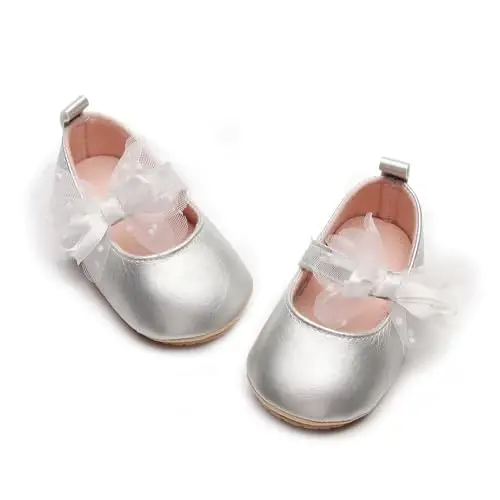 HONGTEYA Infant Baby Girls Mary Jane Flats Non Slip for Toddler First Walkers Soft Sole PU Leather Crib Shoes Sneaker Wedding Party Christmas Princess Dress Shoes Baby Moccasins Girls - 1