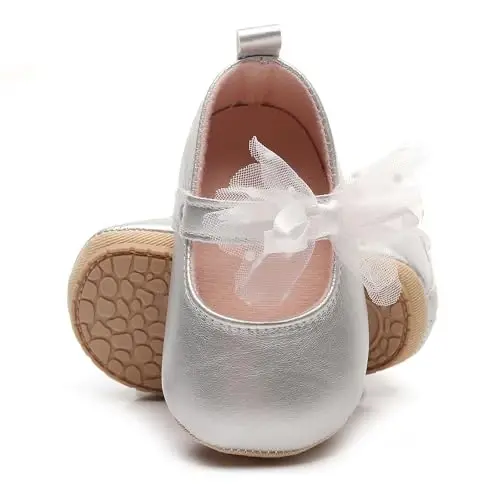 HONGTEYA Infant Baby Girls Mary Jane Flats Non Slip for Toddler First Walkers Soft Sole PU Leather Crib Shoes Sneaker Wedding Party Christmas Princess Dress Shoes Baby Moccasins Girls - 2