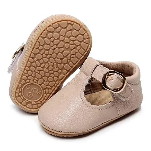 HONGTEYA Infant Baby Girls Mary Jane Flats Non Slip for Toddler First Walkers Soft Sole PU Leather Crib Shoes Sneaker Wedding Party Christmas Princess Dress Shoes Baby Moccasins Girls - 1