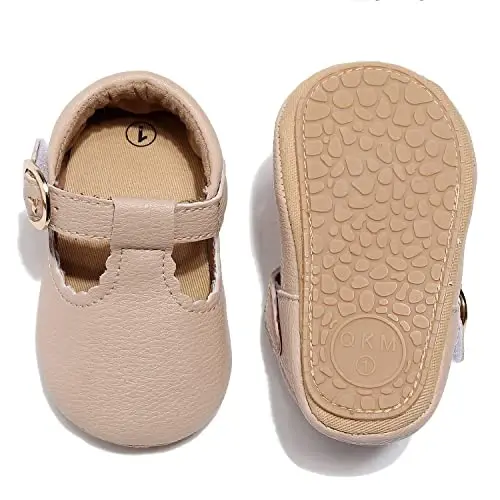 HONGTEYA Infant Baby Girls Mary Jane Flats Non Slip for Toddler First Walkers Soft Sole PU Leather Crib Shoes Sneaker Wedding Party Christmas Princess Dress Shoes Baby Moccasins Girls - 4
