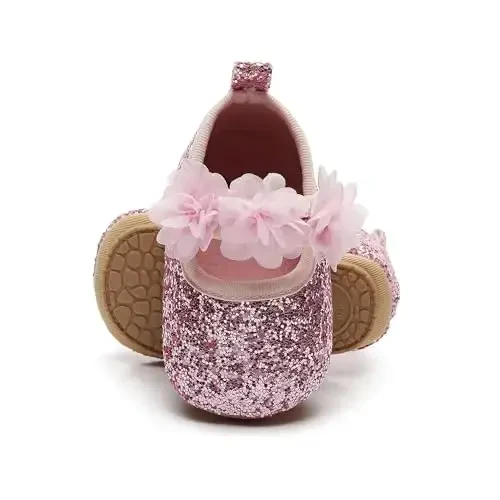 HONGTEYA Infant Baby Girls Mary Jane Flats Non Slip for Toddler First Walkers Soft Sole PU Leather Crib Shoes Sneaker Wedding Party Christmas Princess Dress Shoes Baby Moccasins Girls - 2