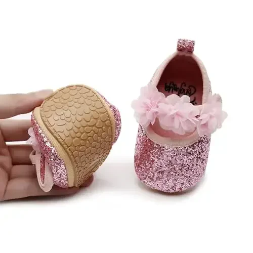 HONGTEYA Infant Baby Girls Mary Jane Flats Non Slip for Toddler First Walkers Soft Sole PU Leather Crib Shoes Sneaker Wedding Party Christmas Princess Dress Shoes Baby Moccasins Girls - 3