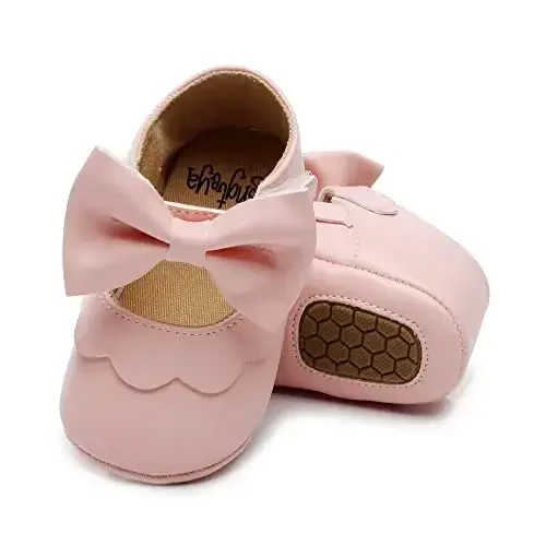 HONGTEYA Infant Baby Girls Mary Jane Flats Non Slip for Toddler First Walkers Soft Sole PU Leather Crib Shoes Sneaker Wedding Party Christmas Princess Dress Shoes Baby Moccasins Girls - 2