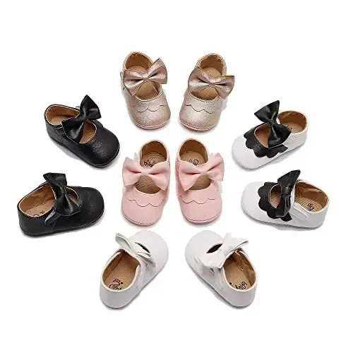 HONGTEYA Infant Baby Girls Mary Jane Flats Non Slip for Toddler First Walkers Soft Sole PU Leather Crib Shoes Sneaker Wedding Party Christmas Princess Dress Shoes Baby Moccasins Girls - 5
