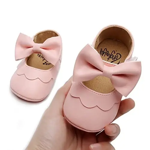 HONGTEYA Infant Baby Girls Mary Jane Flats Non Slip for Toddler First Walkers Soft Sole PU Leather Crib Shoes Sneaker Wedding Party Christmas Princess Dress Shoes Baby Moccasins Girls - 3