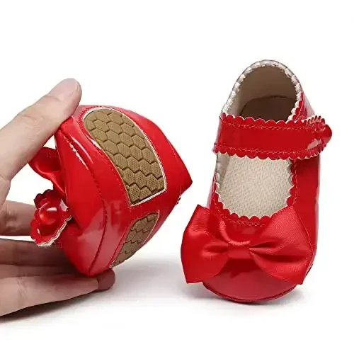 HONGTEYA Infant Baby Girls Mary Jane Flats Non Slip for Toddler First Walkers Soft Sole PU Leather Crib Shoes Sneaker Wedding Party Christmas Princess Dress Shoes Baby Moccasins Girls - 3