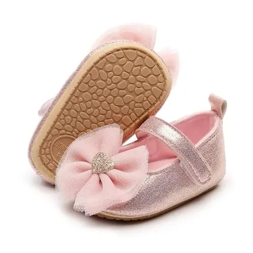 HONGTEYA Infant Baby Girls Mary Jane Flats Non Slip for Toddler First Walkers Soft Sole PU Leather Crib Shoes Sneaker Wedding Party Christmas Princess Dress Shoes Baby Moccasins Girls 