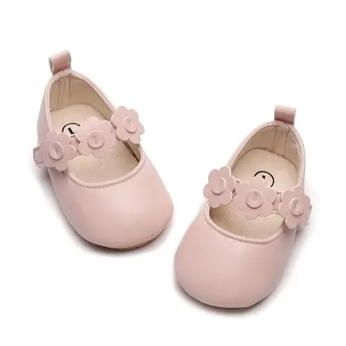HONGTEYA Infant Baby Girls Mary Jane Flats Non Slip for Toddler First Walkers Soft Sole PU Leather Crib Shoes Sneaker Wedding Party Christmas Princess Dress Shoes Baby Moccasins Girls - HONGTEYA
