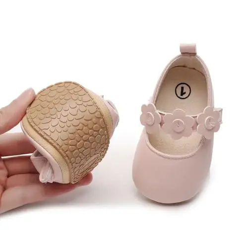 HONGTEYA Infant Baby Girls Mary Jane Flats Non Slip for Toddler First Walkers Soft Sole PU Leather Crib Shoes Sneaker Wedding Party Christmas Princess Dress Shoes Baby Moccasins Girls - 3