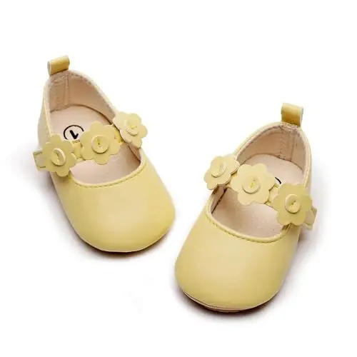 HONGTEYA Infant Baby Girls Mary Jane Flats Non Slip for Toddler First Walkers Soft Sole PU Leather Crib Shoes Sneaker Wedding Party Christmas Princess Dress Shoes Baby Moccasins Girls - 1
