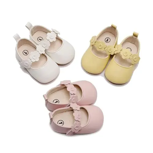 HONGTEYA Infant Baby Girls Mary Jane Flats Non Slip for Toddler First Walkers Soft Sole PU Leather Crib Shoes Sneaker Wedding Party Christmas Princess Dress Shoes Baby Moccasins Girls - 4