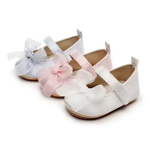 HONGTEYA Infant Baby Girls Mary Jane Flats Non Slip for Toddler First Walkers Soft Sole PU Leather Crib Shoes Sneaker Wedding Party Christmas Princess Dress Shoes Baby Moccasins Girls - 4