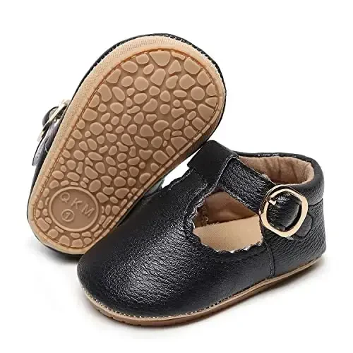 HONGTEYA Infant Baby Girls Mary Jane Flats Non Slip for Toddler First Walkers Soft Sole PU Leather Crib Shoes Sneaker Wedding Party Christmas Princess Dress Shoes Baby Moccasins Girls - 1