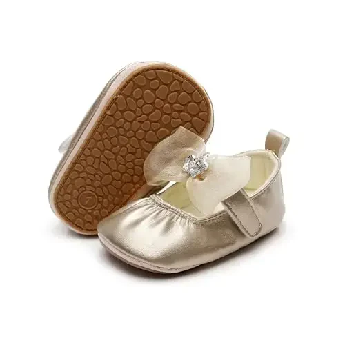 HONGTEYA Infant Baby Girls Mary Jane Flats Non Slip for Toddler First Walkers Soft Sole PU Leather Crib Shoes Sneaker Wedding Party Christmas Princess Dress Shoes Baby Moccasins Girls 