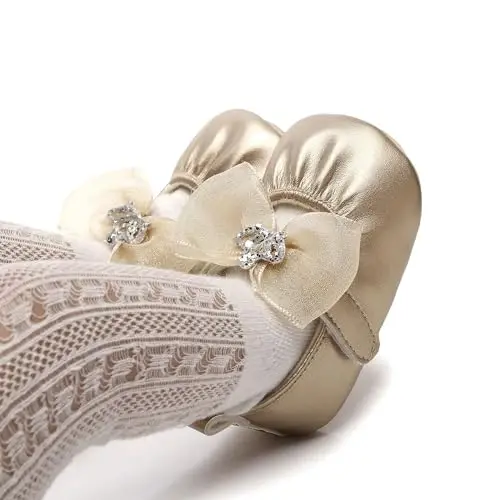 HONGTEYA Infant Baby Girls Mary Jane Flats Non Slip for Toddler First Walkers Soft Sole PU Leather Crib Shoes Sneaker Wedding Party Christmas Princess Dress Shoes Baby Moccasins Girls - 3