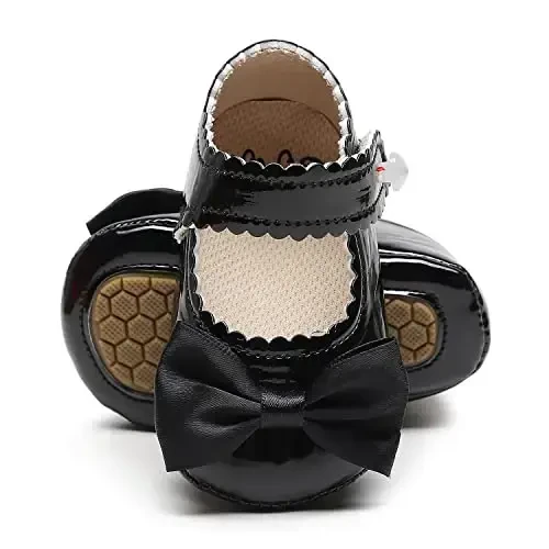 HONGTEYA Infant Baby Girls Mary Jane Flats Non Slip for Toddler First Walkers Soft Sole PU Leather Crib Shoes Sneaker Wedding Party Christmas Princess Dress Shoes Baby Moccasins Girls - 2